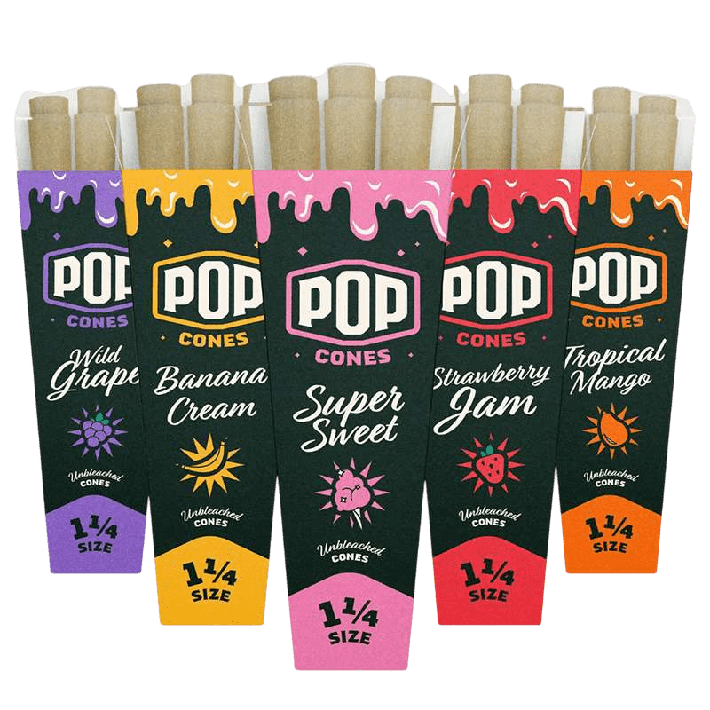 Pop Cones Rolling Papers by Pop Cones – distributed by Pipe420 – wholesale rolling papers distributor Los Angeles, CA – rolling papers and wraps supplier CA