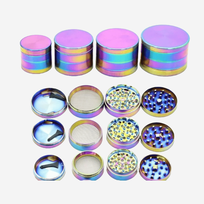 4 Part Rainbow Herb Grinder by Pipe420 – colorful four-piece herb grinder with sharp grinding teeth and kief chamber, perfect for wholesale herb grinders distributor Los Angeles, CA and smoking grinders wholesale USA – distributed by Pipe420