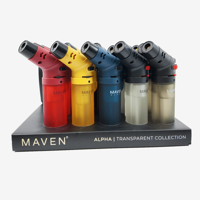 Pack of 15 Maven Alpha transparent torch lighters – Pipe King LLC LA Wholesale Smoke Shop and Accessories
