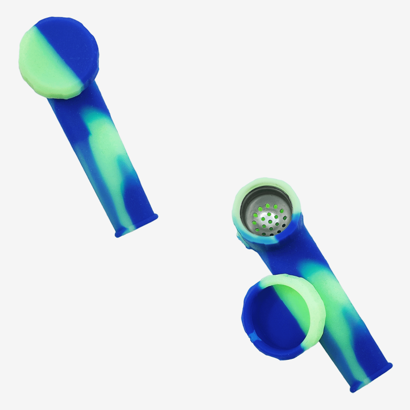 Colorful 4 inch silicone hand pipe with built-in metal screen – Available at Pipe King LLC LA Wholesale Smoke Shop