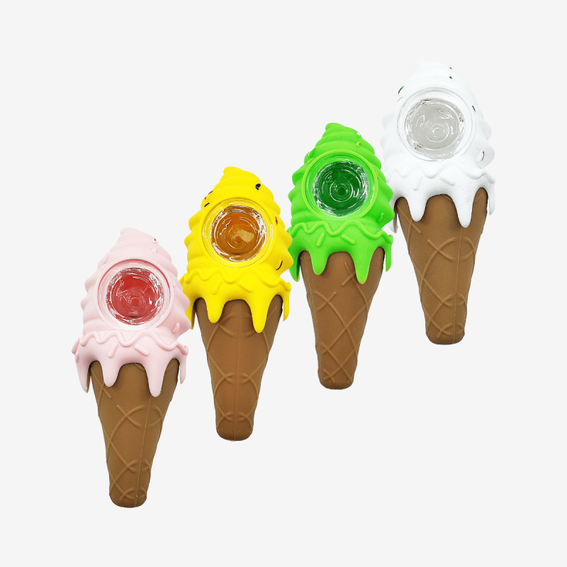 Silicone Ice Cream Cone Pipe by Pipe420 – dessert-themed silicone hand pipe with cone shape and removable bowl for easy use, popular with wholesale silicone hand pipe distributor LA CA – distributed by Pipe420