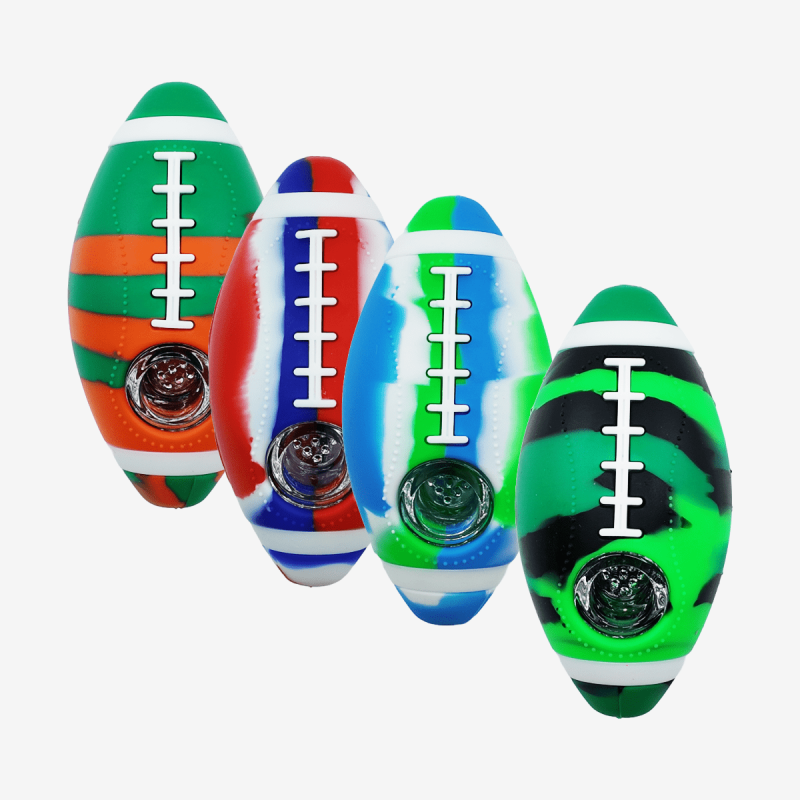 4 Inch Silicone Football Smoking Pipe by Pipe420 – sports-themed silicone hand pipe shaped like a football with compact portable build, perfect for wholesale silicone hand pipe distributor LA CA – distributed by Pipe420