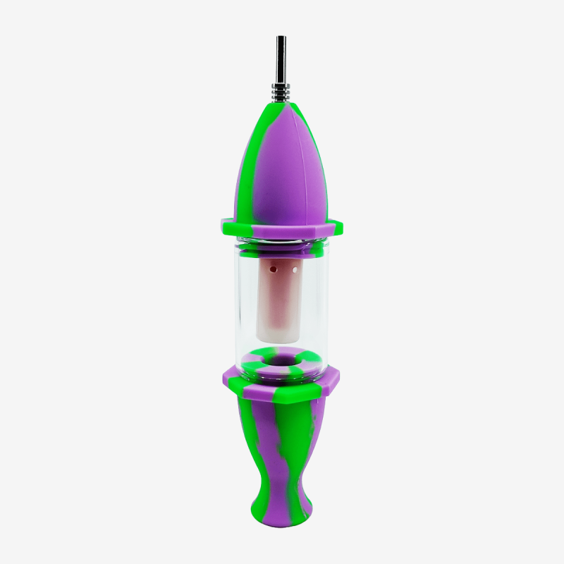 Stylish 8 inch glass and silicone rocket nectar collector for dabbing – Available at Pipe King LLC LA Wholesale Smoke Shop