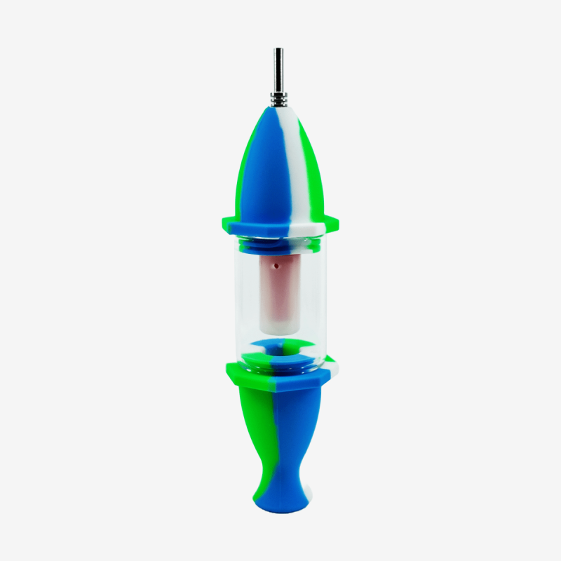 Rocket-themed 8" nectar collector glass and silicone combo – Pipe King LLC LA Wholesale Smoke Shop and Accessories