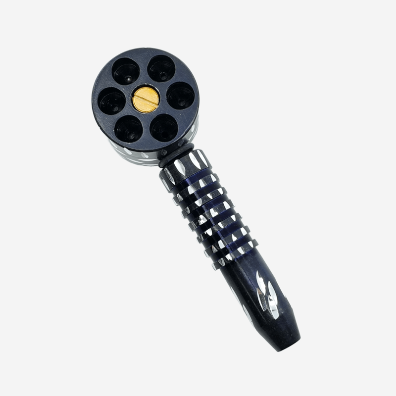 Six-shooter revolver design metal pipe and grinder combo – Pipe King LLC Los Angeles Wholesale Accessories