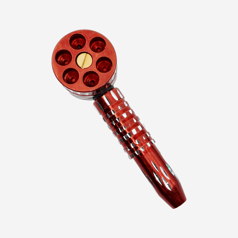 Unique revolver metal pipe with matching grinder – Available at Pipe King LLC LA Wholesale Smoke Shop