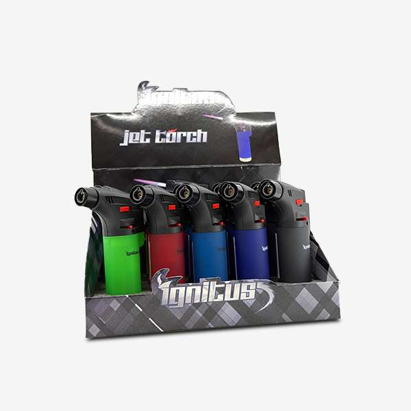 Ignitus Jet Torch Lighter (SKU: IGN-002) – single flame butane torch with ergonomic grip, durable construction, and wind-resistant ignition.