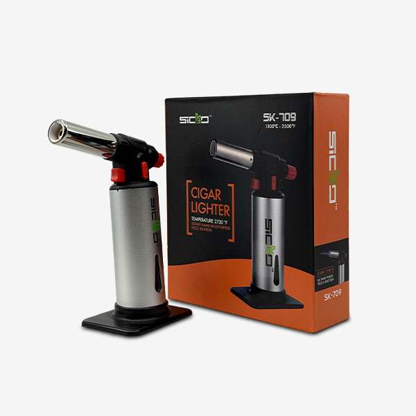 Sicko SK-709 Torch Lighter – ergonomic high-heat butane torch with 2730°F flame, piezo ignition, and large refillable tank, available in multiple colors.