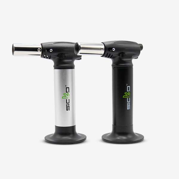 a couple of black and silver gas lighters