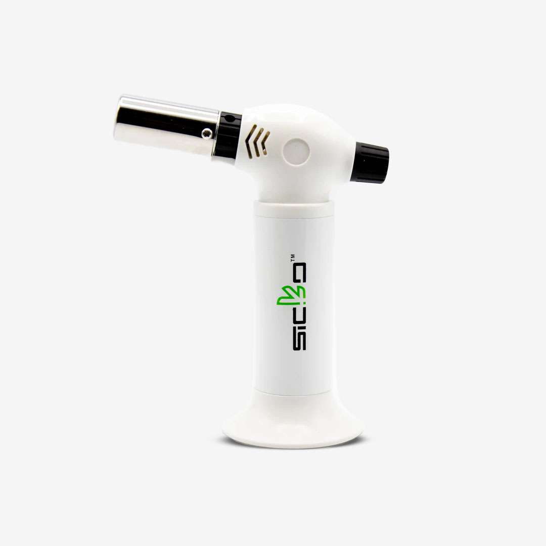 SKT-001 Butane Power Pro-Torch SKT-001 Butane Power Pro-Torch in Red, Blue, Silver, White, and Black – refillable wind-resistant torch lighter with adjustable flame, ideal for culinary, dabbing, and wholesale smoke shop supply.