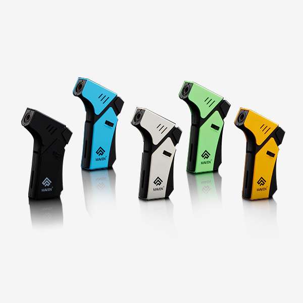 Pro Mini Torch Lighter – 5-pack of refillable butane lighters with windproof flame, fuel gauge window, and safety lock. Ideal for wholesale and retail.