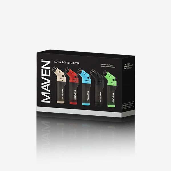 Alpha Transparent – 5 Pack Alpha Transparent Torch Lighter – 5 Pack of refillable butane lighters in clear Black, Red, Blue, Green, and White. Perfect for smoke shops and wholesale supply.