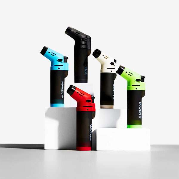 Alpha Transparent Torch Lighter – 5 Pack of refillable butane lighters in clear Black, Red, Blue, Green, and White. Perfect for smoke shops and wholesale supply.