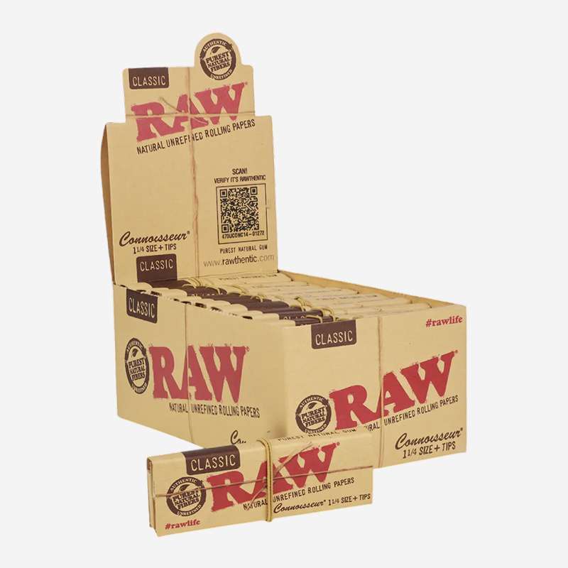 RAW Classic Connoisseur 1-1/4 Rolling Papers + Tips