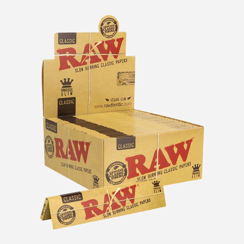 RAW Classic King Size Slim Rolling Papers by RAW – distributed by Pipe420 – wholesale rolling papers distributor Los Angeles, CA – rolling papers and wraps supplier CA