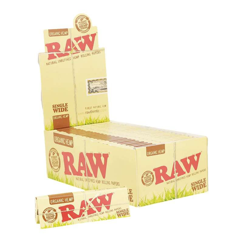RAW Organic Hemp Rolling Papers Single Wide by RAW – distributed by Pipe420 – wholesale rolling papers distributor Los Angeles, CA – rolling papers and wraps supplier CA