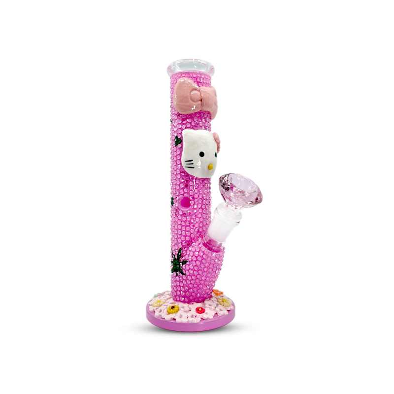 10" Pink Kitty Bling Straight Water Pipe by Pipe420 – Wholesale glass pipe distributors LA USA | best wholesale glass pipe distributors LA