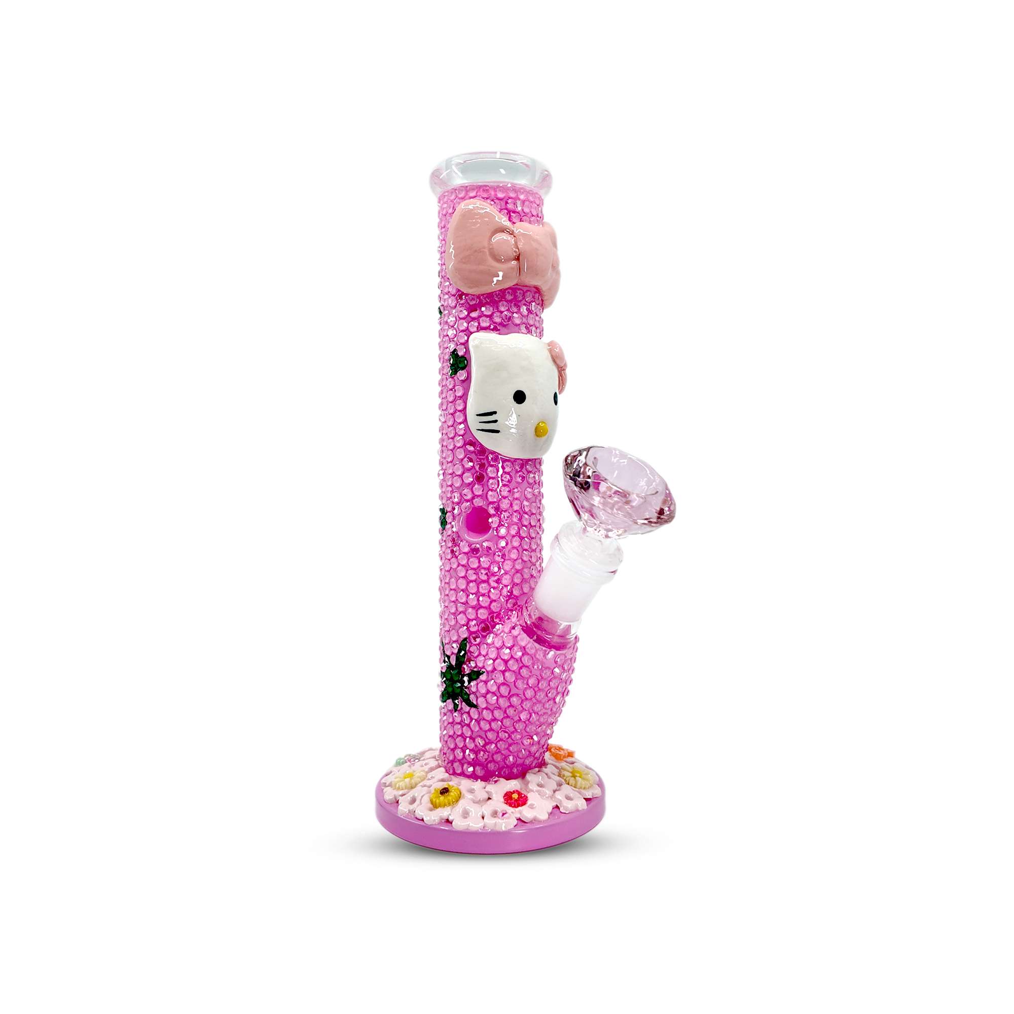 0005 10" Pink Kitty Bling Straight Water Pipe by Pipe420 – Wholesale glass pipe distributors LA USA | best wholesale glass pipe distributors LA