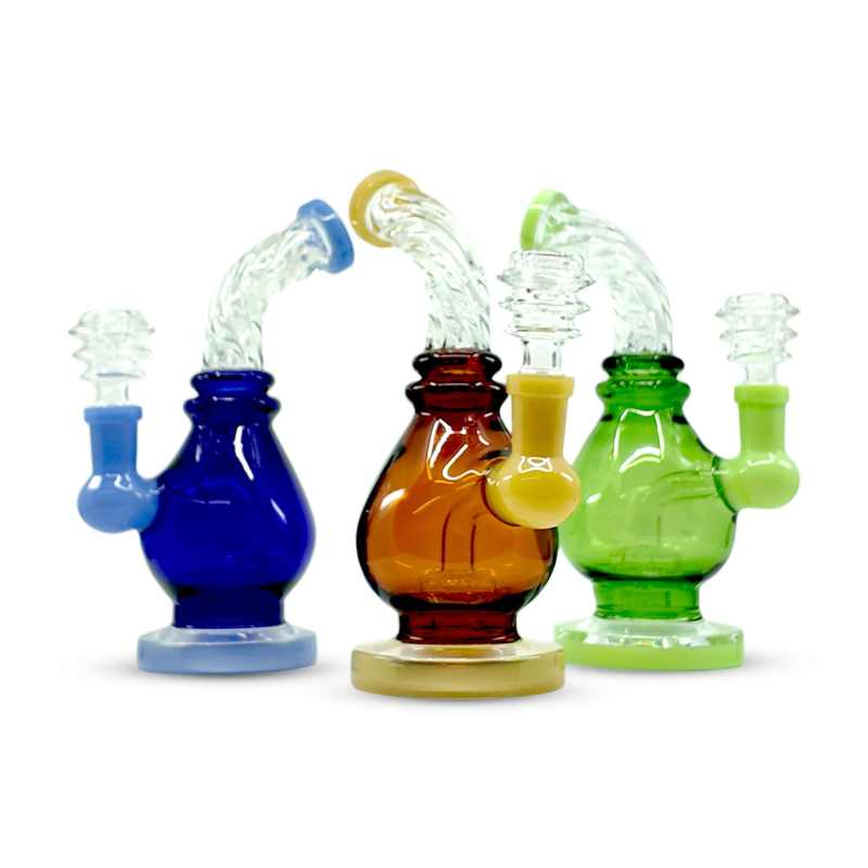 7" Assorted Color Glass Dab Rig - Swirl Neck